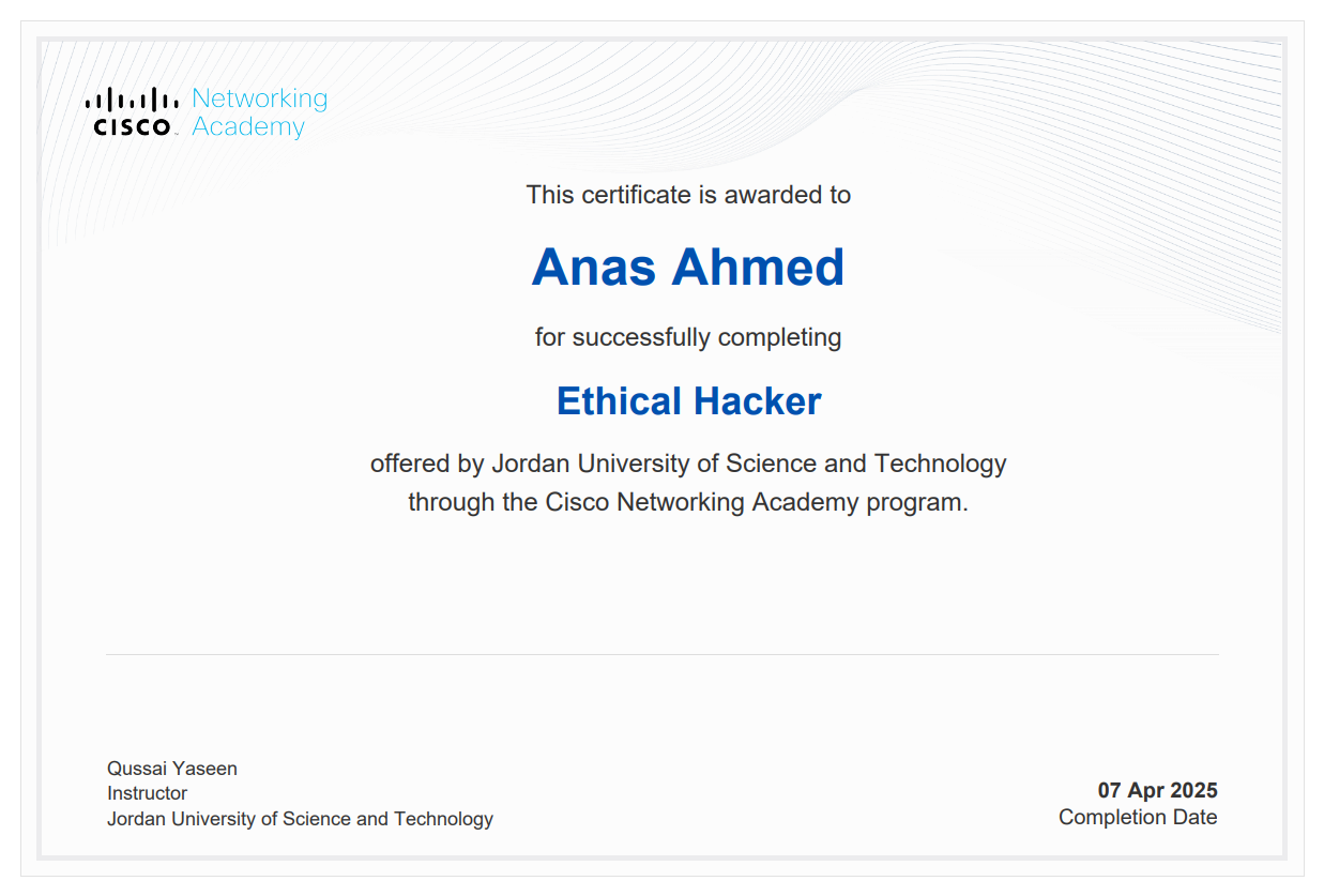 Cisco Ethical Hacker Certificate